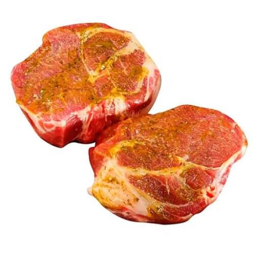 Сочный стейк из шейки в маринаде купить в Истре с доставкой на дом. Натуральная фермерская свинина в авторском маринаде из трав и масел. Идеален для гриля.